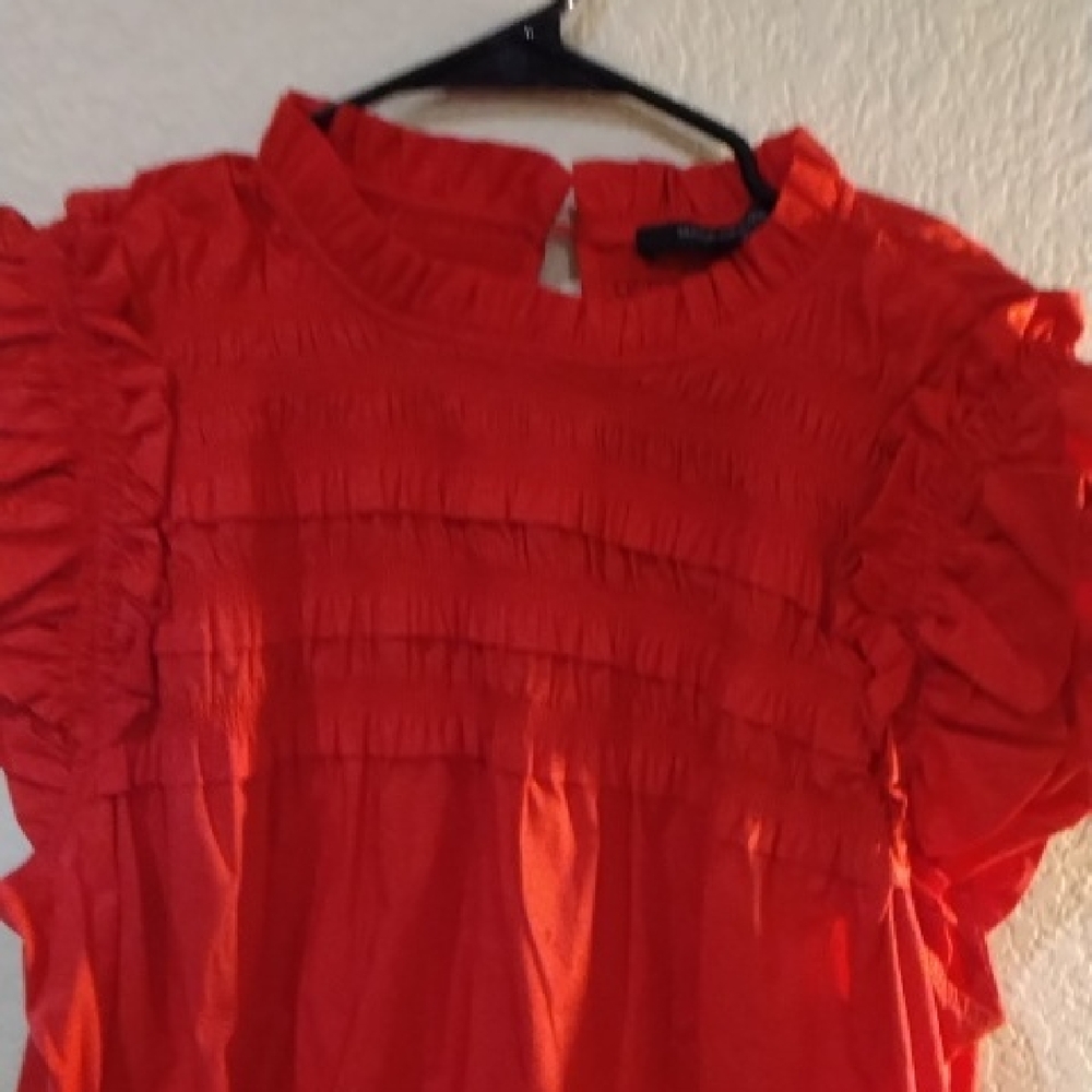 Marc New York Vibrant Red Ruffled Blouse NWT
